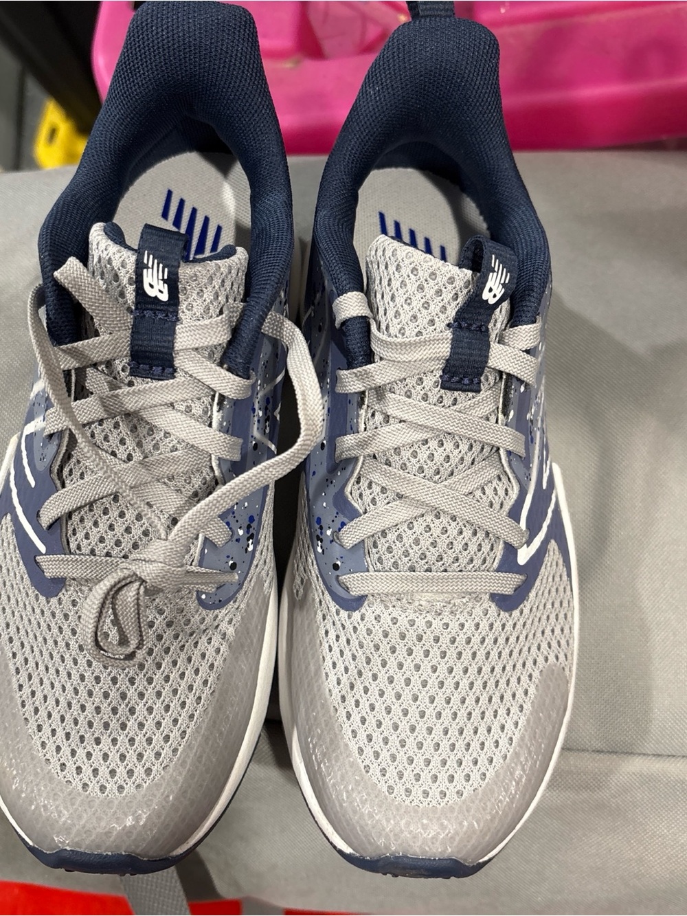 New Balance Kids Grey and Navy Mesh Athletic Sneakers